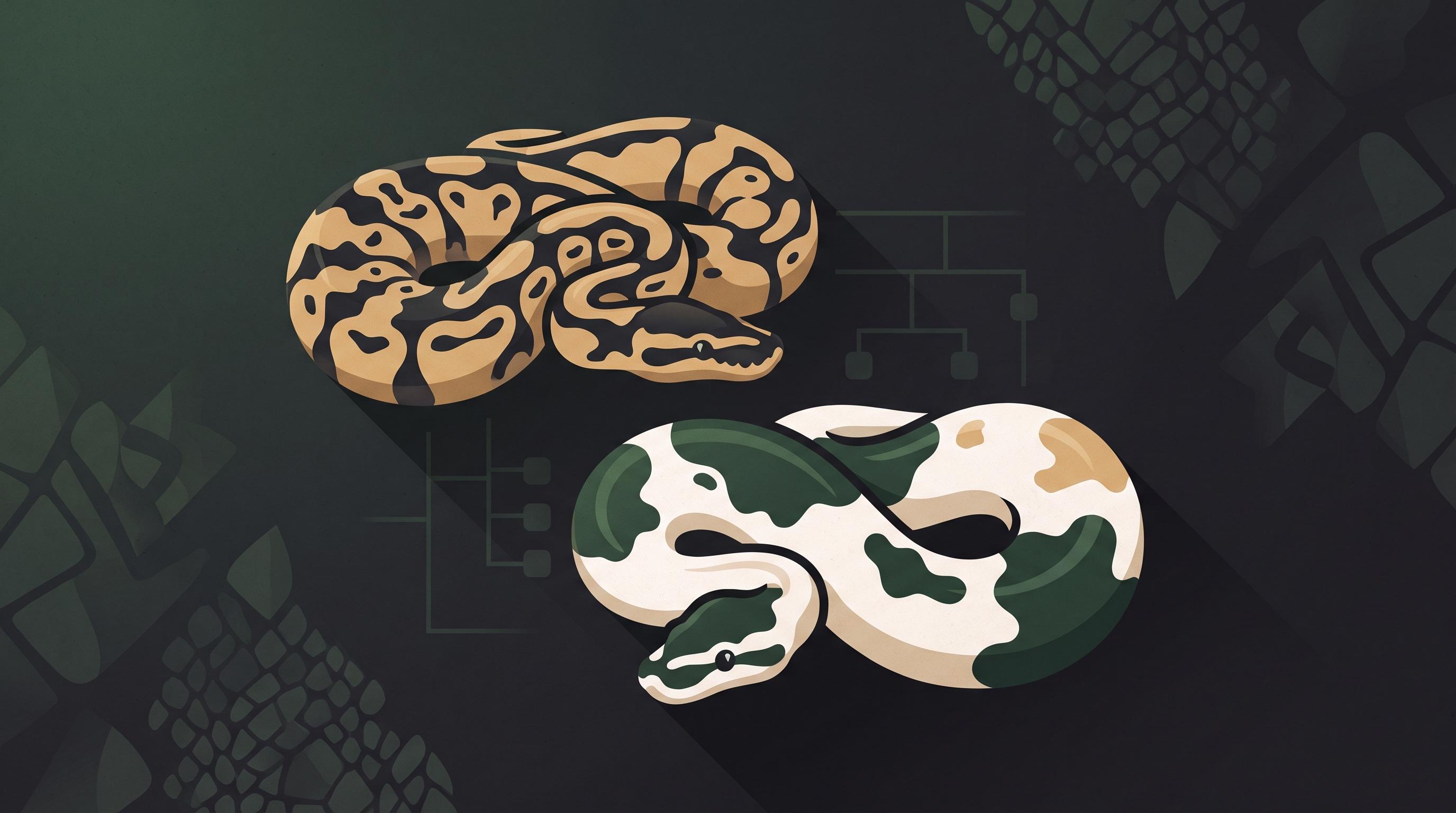 Illustration of a ball python representing recessive genetic traits that can be carried without being visible.