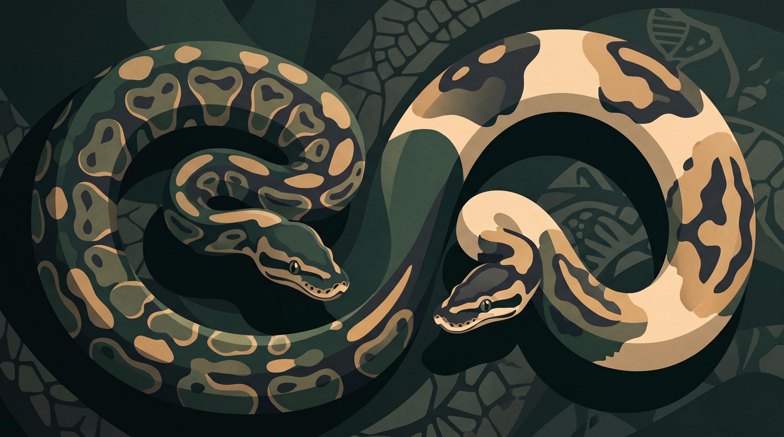 Illustration of a ball python representing recessive genetic traits that can be carried without being visible.